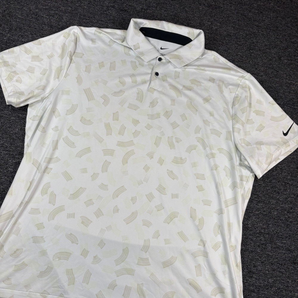 Nike Tour Golf Polo Mens XXL White Abstract Brushstroke Dri-FIT Short Sleeve